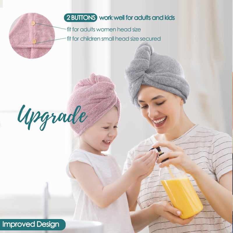 JEFFSUN Stocking Stuffers for Women, Girls Microfiber Hair Towel Wrap, 2 Pack Super Absorbent Quick Dry Towel for Curly Long Thick Wet Hair with Button Closure, Easy to Use Hair Care Routine Must Have - Image 2